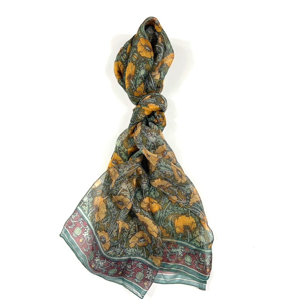MFA Boston 100% Silk Scarf Art Nouveau Poppies Eugène Grasset 53x15.5" France
